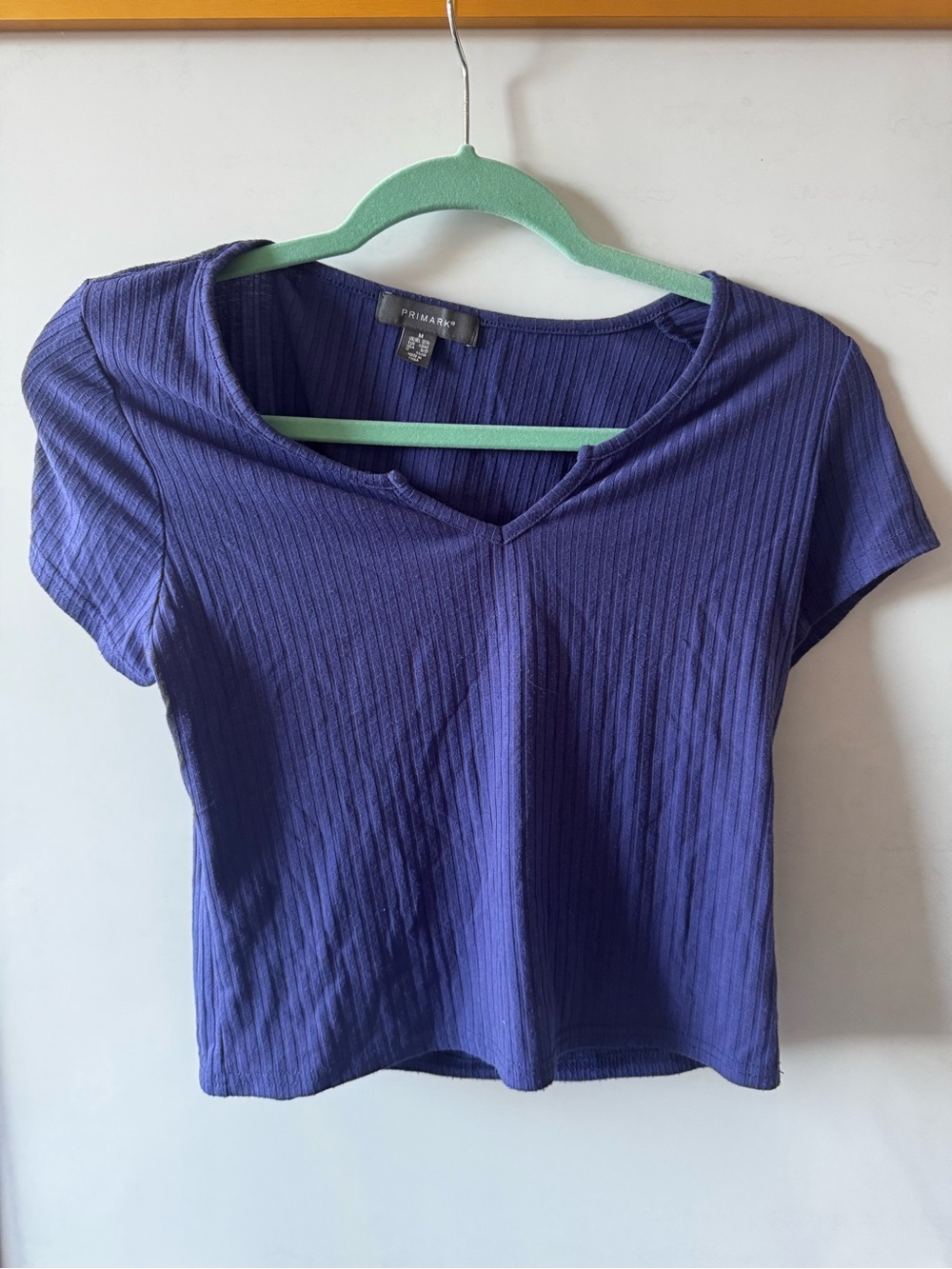 Primark Purple Ribbed V-Neck Short Sleeve Crop Top